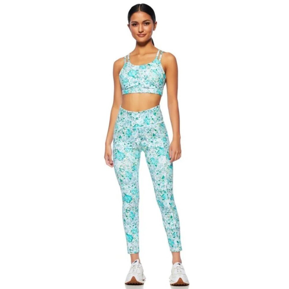 New X by Gottex Set - Sports Bra and Leggings Size XS/S in Aqua Peony Print